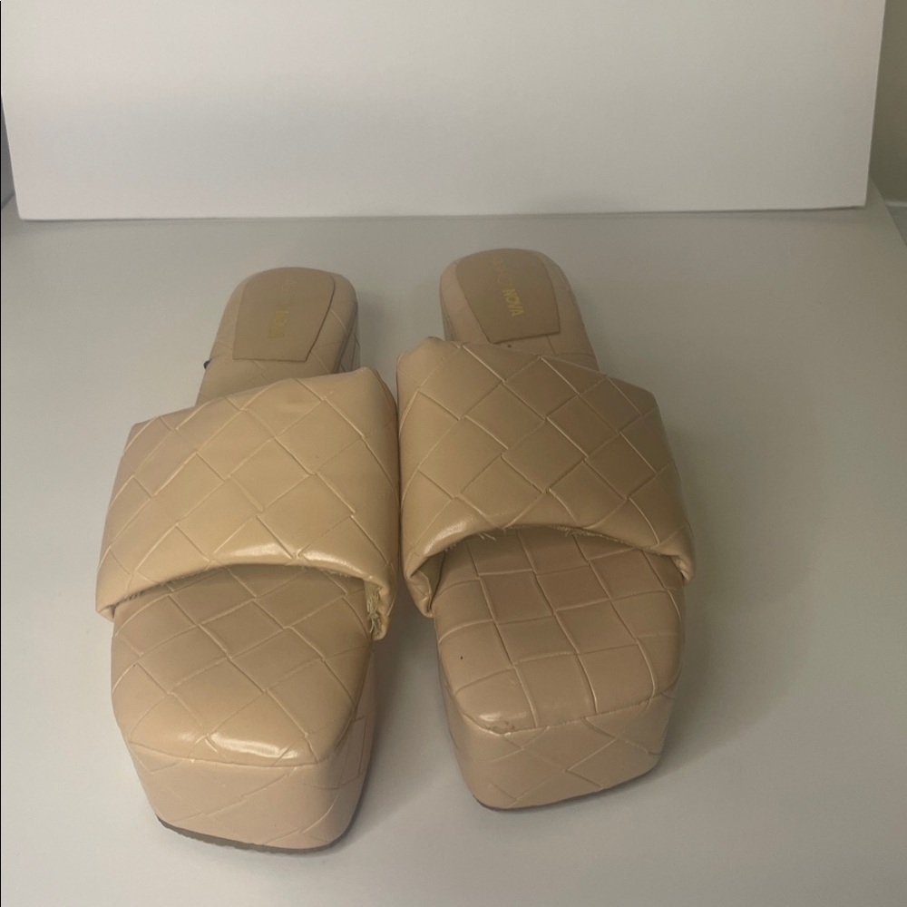 Beige Quilted‎ Platform Sandals
